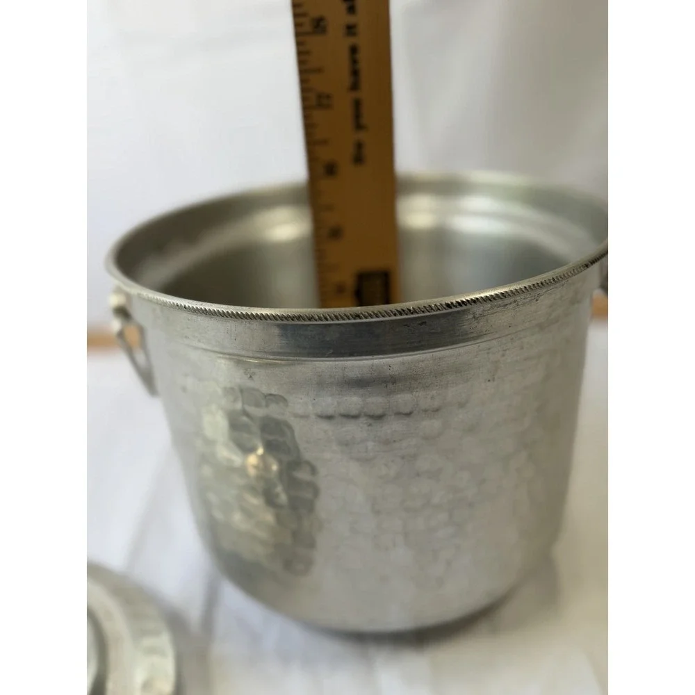 Vintage 1950s Made In Italy Mid Century Hammered Aluminum Ice Bucket W/ Lid